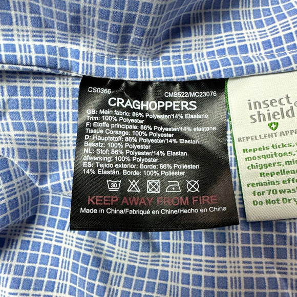 Craghoppers Shirt Men XXL Blue Insect Shield Lightweight Snap Up Camping Fishing - Picture 7 of 14